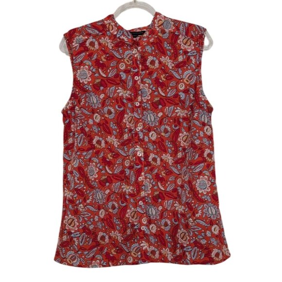 Brooks Brothers Floral Blouse Womens Size 10 Orange Sleeveless Button Up - Picture 1 of 9
